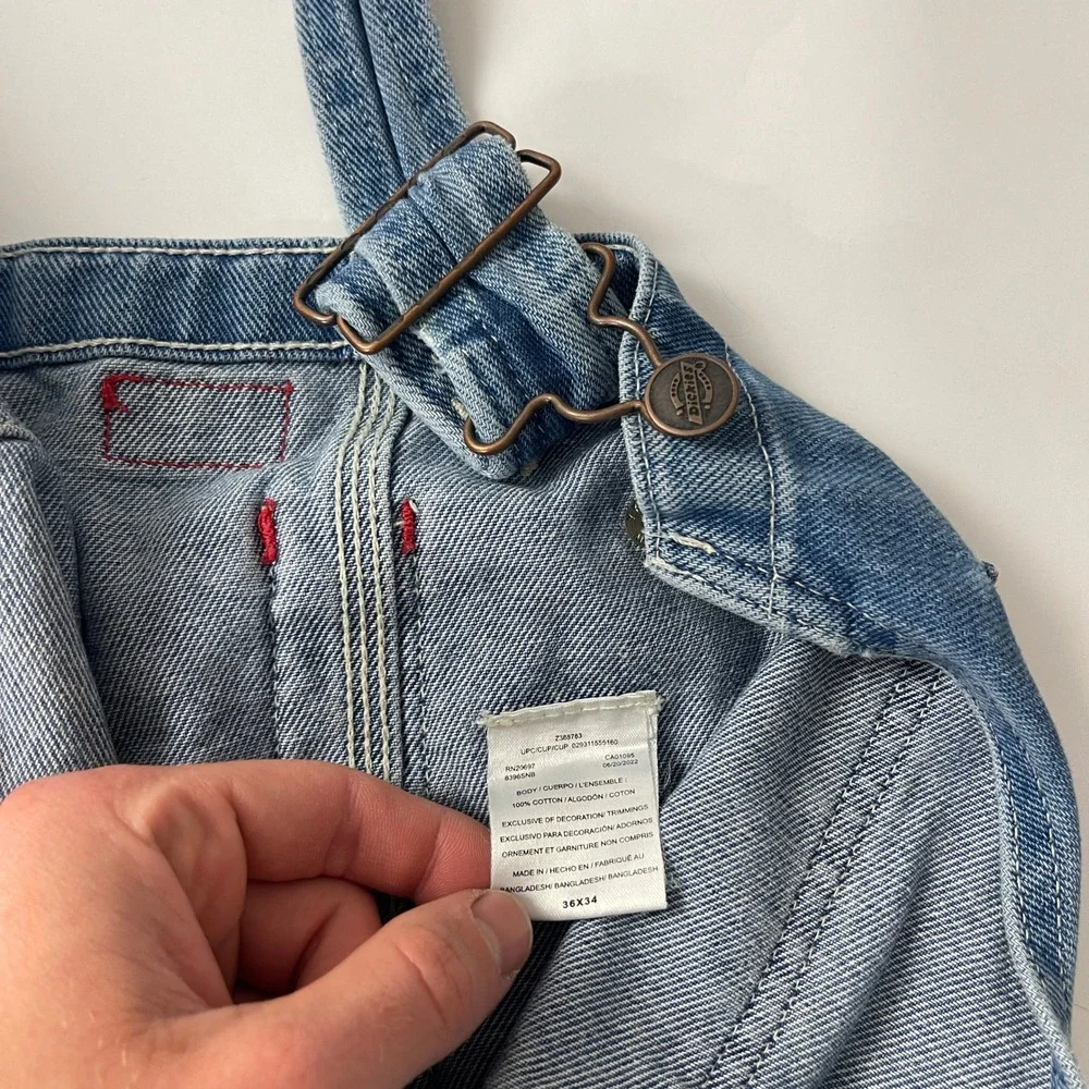 Dickies Overalls Mens 36x34 Blue Straight Leg Denim Bibs Workwear Ranch Chore